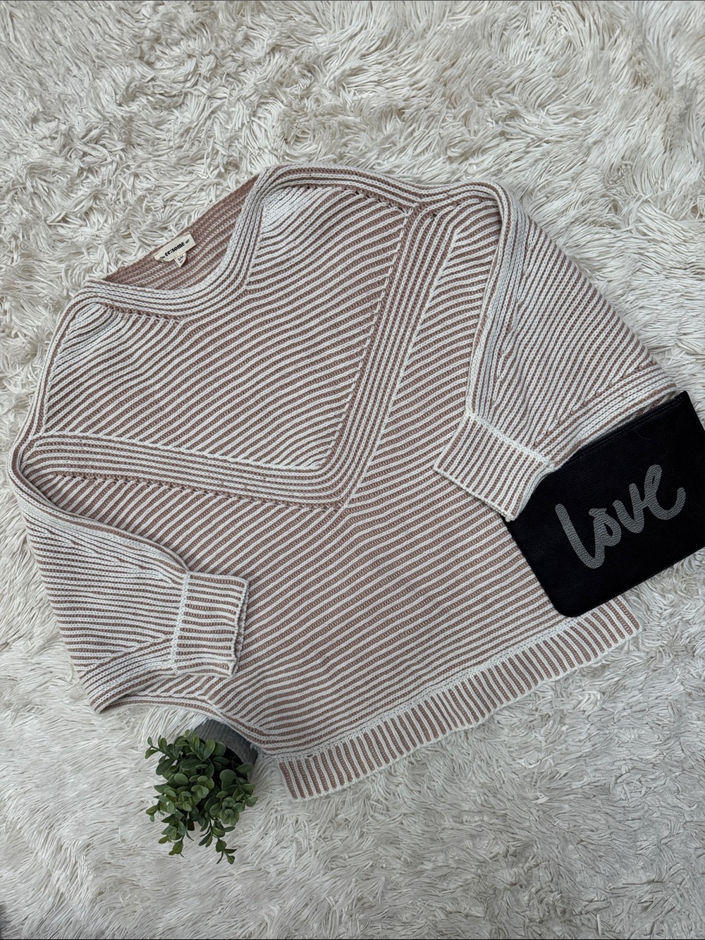 Ee:some Stripe Dolman Knit Sweater 💗 Tan & White